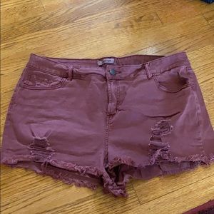 Charlotte Russe - maroon ripped denim shorts🥀